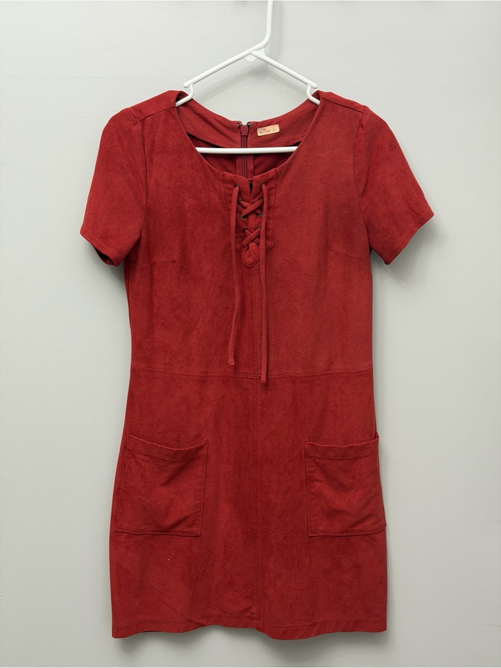 Hollister Red Lace-Up Short Sleeve Pocket Dress